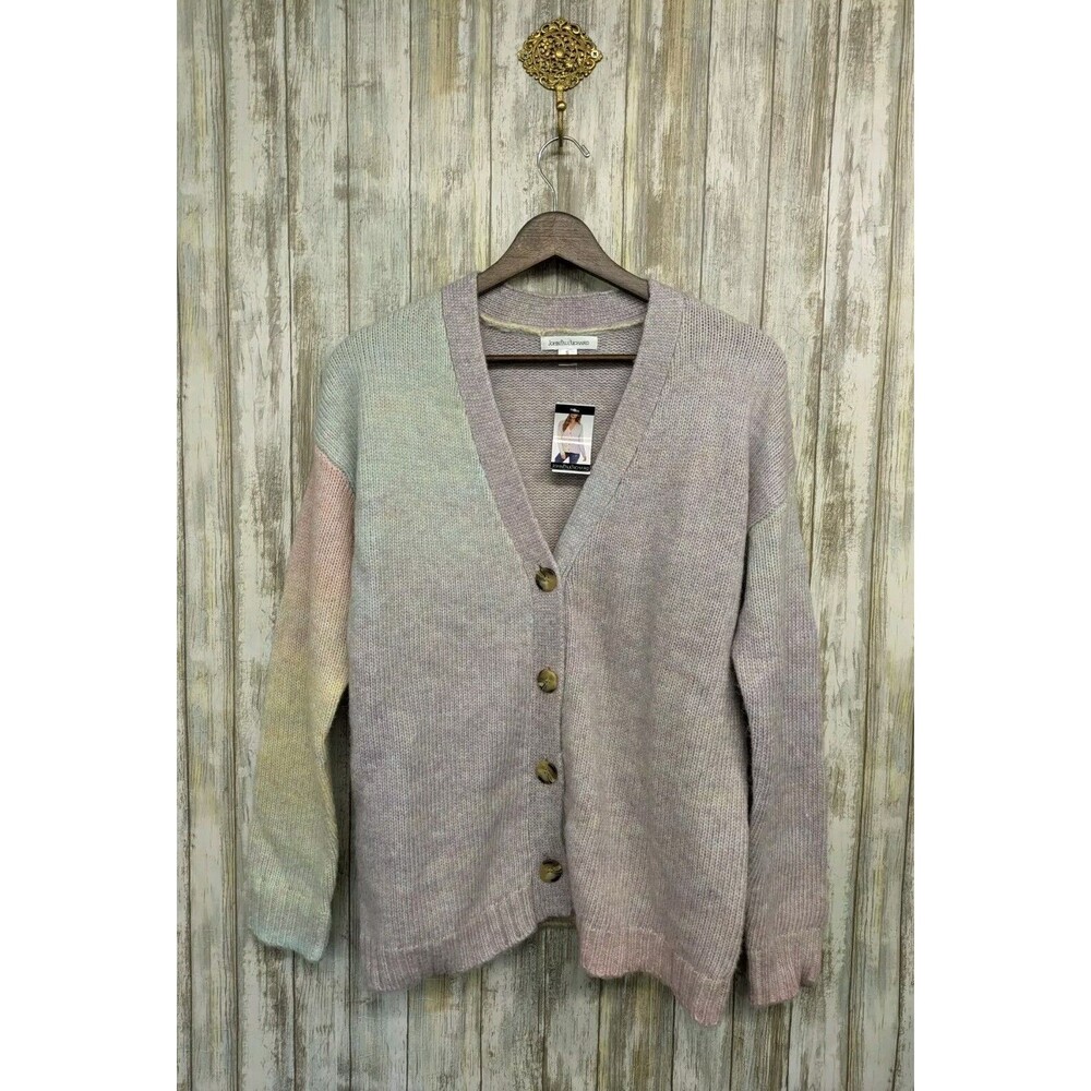 John Paul Richard Wool Blend Button Cardigan Sweater Rainbow Pastel Ombre S NWT